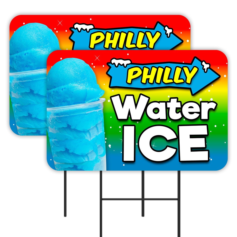 Philly Water ICE 2 Pack Double-Sided Yard Signs 16″ x 24″ with Metal Stakes (Mad