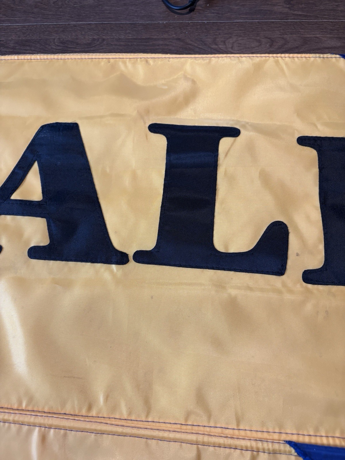 SALE Two Sided Grommets Sewn Letter Nylon Retail Banner Yellow Blue & Black (2)