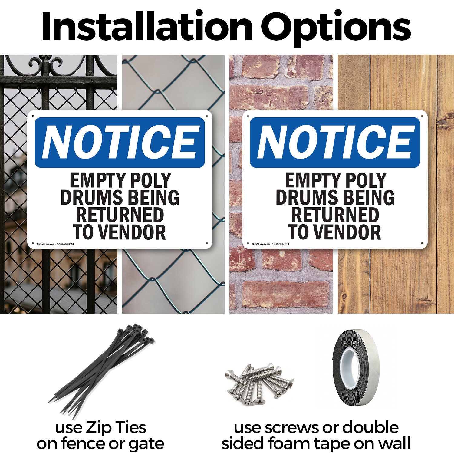 (2 Pack) Empty Poly Drums Being Returned To Vendor OSHA Notice Sign Decal Metal