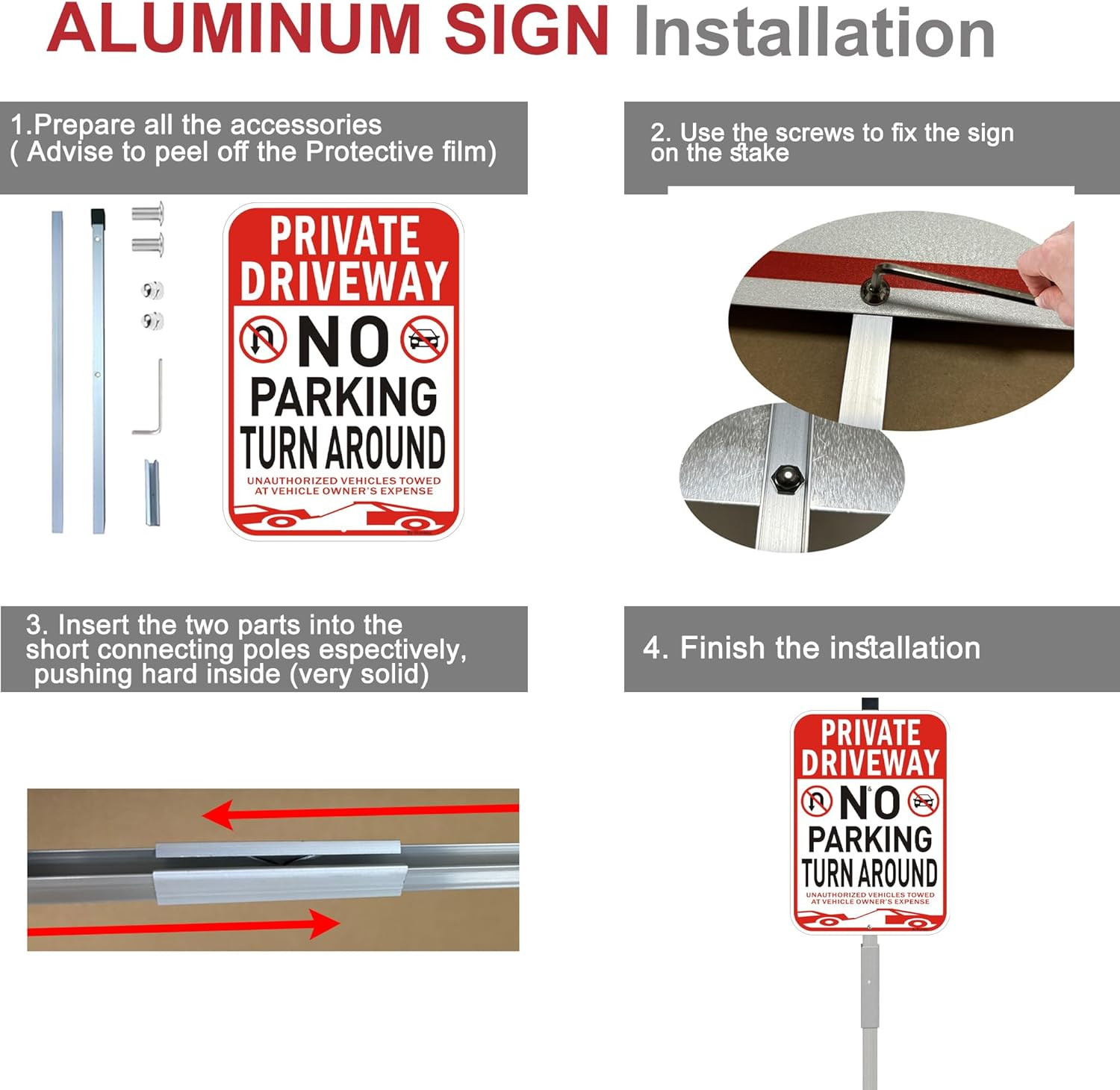 2Pack Private Driveway No Turn around Sign, 14” X10” No Parking Signs with 36” A