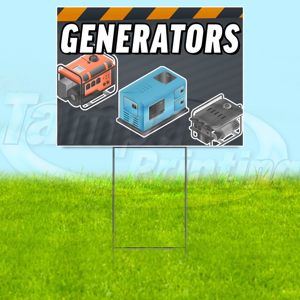 GENERATORS 18×24 Yard Sign Power Plastic Corrugated WITH STAKE USA YS07733