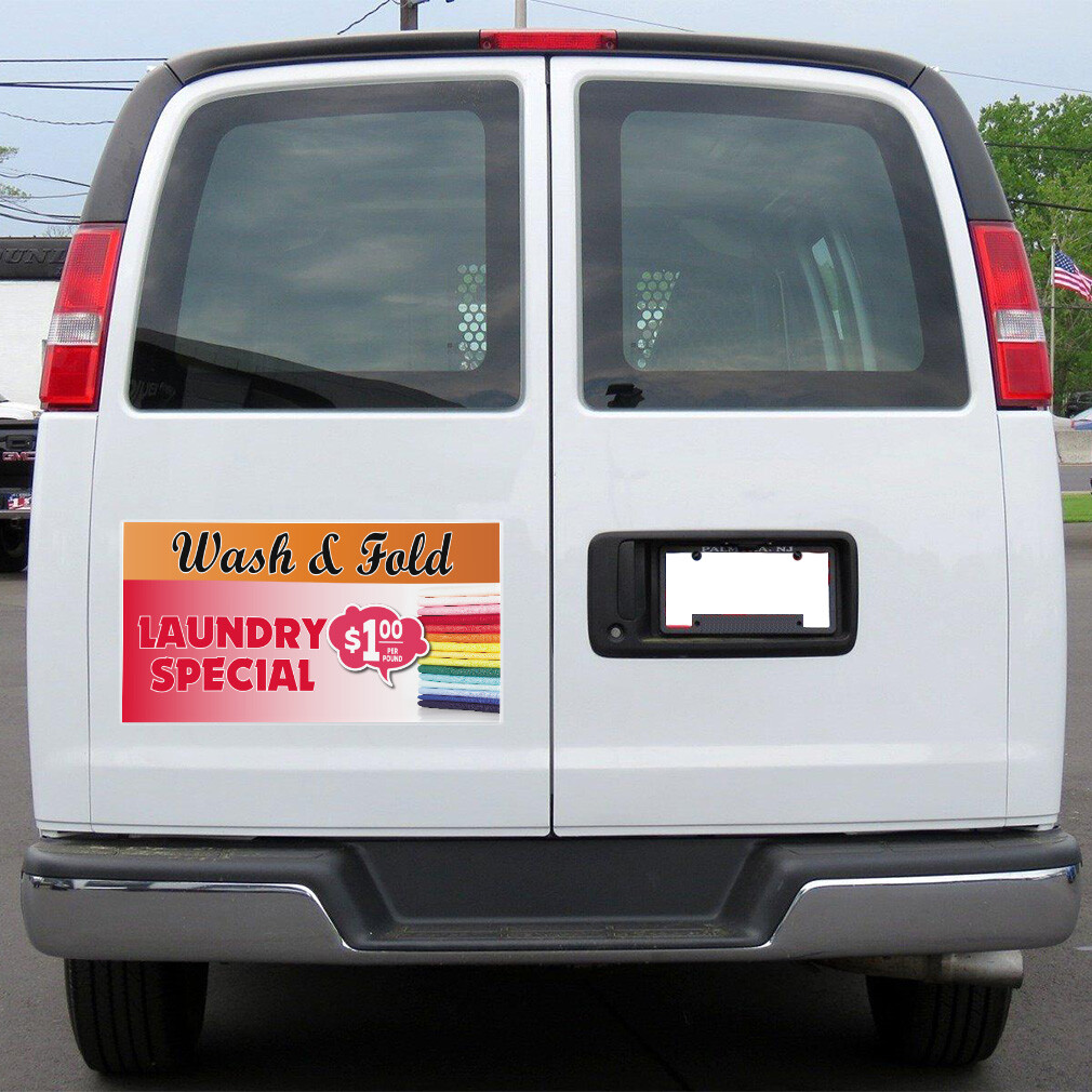 Car Magnet Set of 2 Wash & Fold Laundry Special $100 Industrial Sign