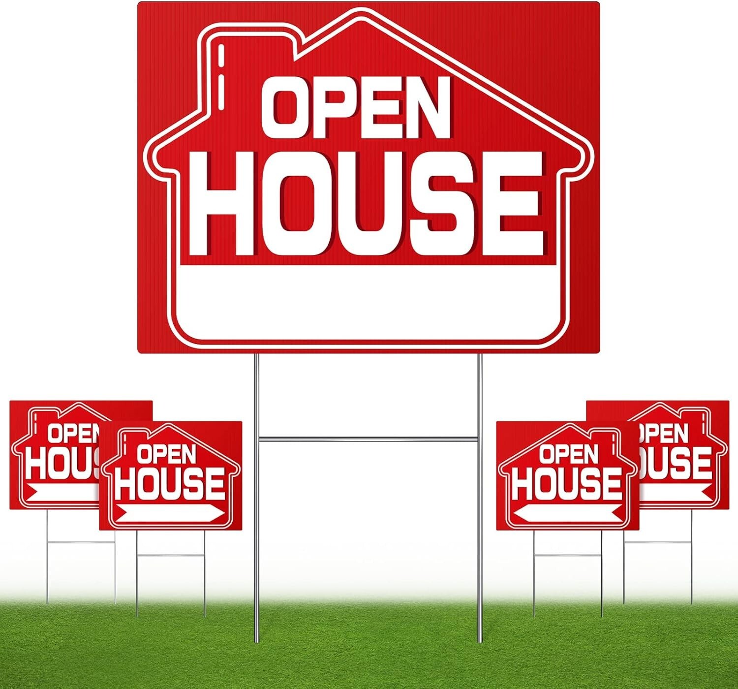 Open House Signs 5 Pack 16″ x 12″ Double-Sided Yard Signs with Metal H Stakes…