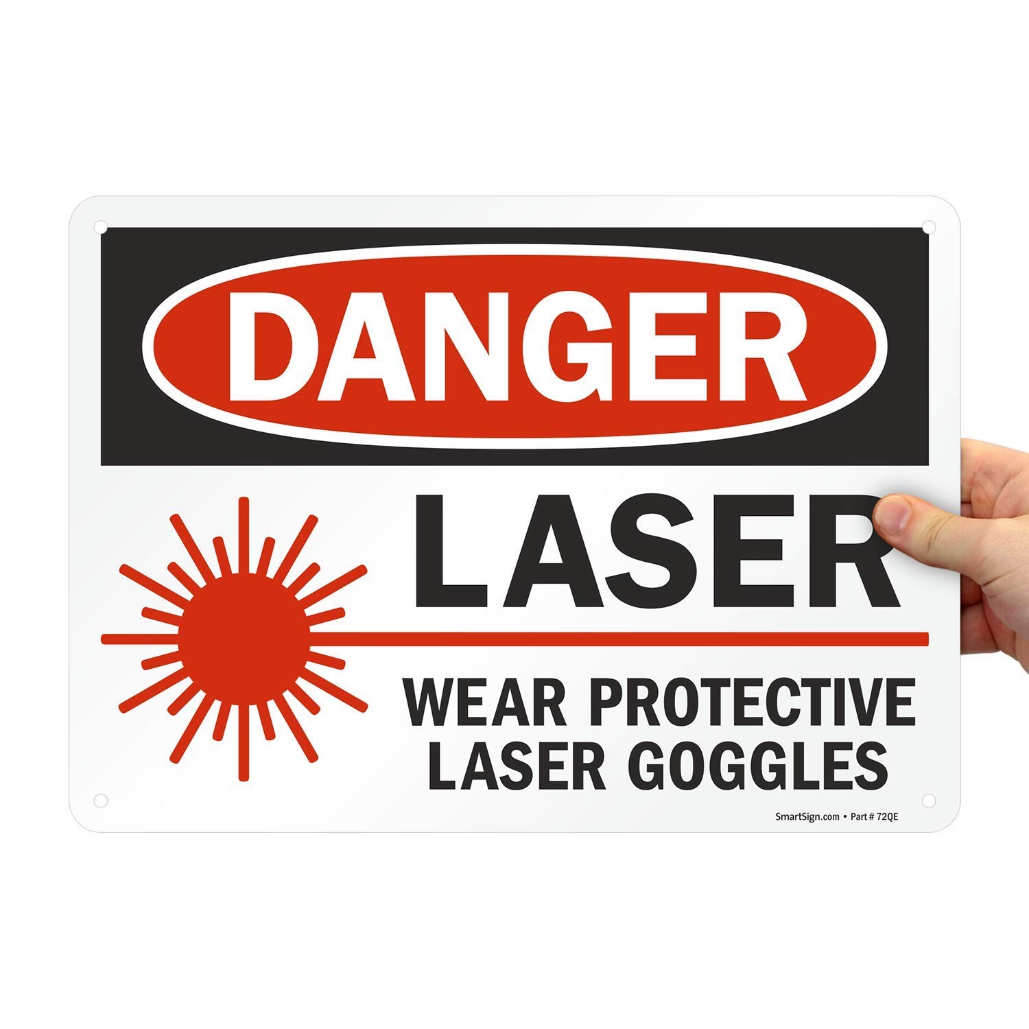 10×14 Inch Plastic Danger Laser Wear Protective Goggles Sign Black Red White