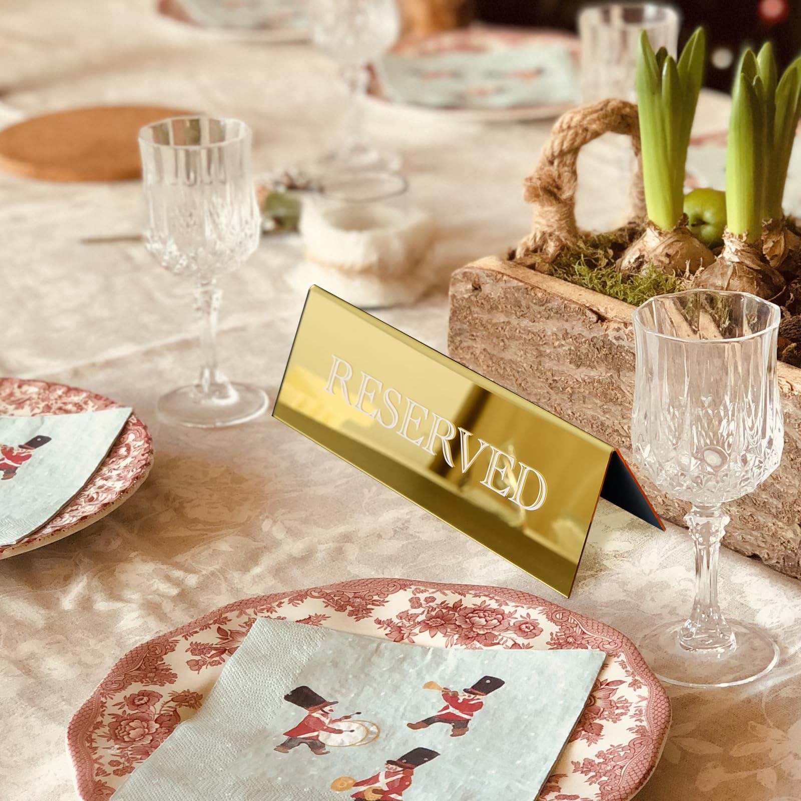 6 PCS Gold Mirror Acrylic Reserved Table Tent Signs 7.9×2.7 Inch Wedding Decor