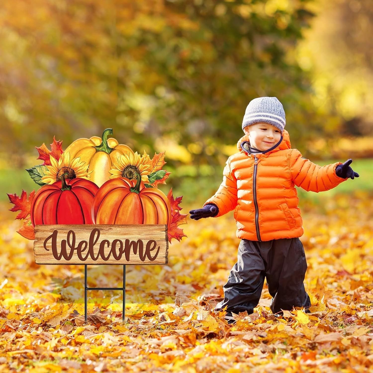 Fall Harvest Welcome Sign – Sturdy Metal Pumpkin Garden Stake for Any Setting