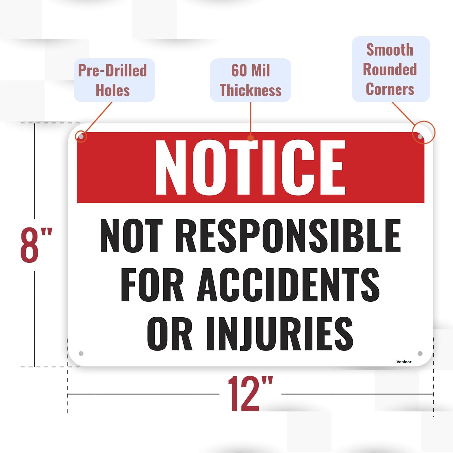 2PC Not Responsible For Accidents Or Small Signage, Black, Red, White