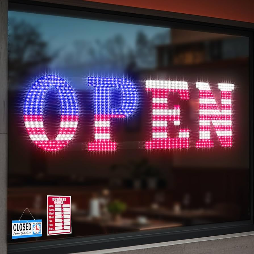 USA Flag LED Open Sign 30×10 Inch Window Wall Door Bar Cafe Restaurant