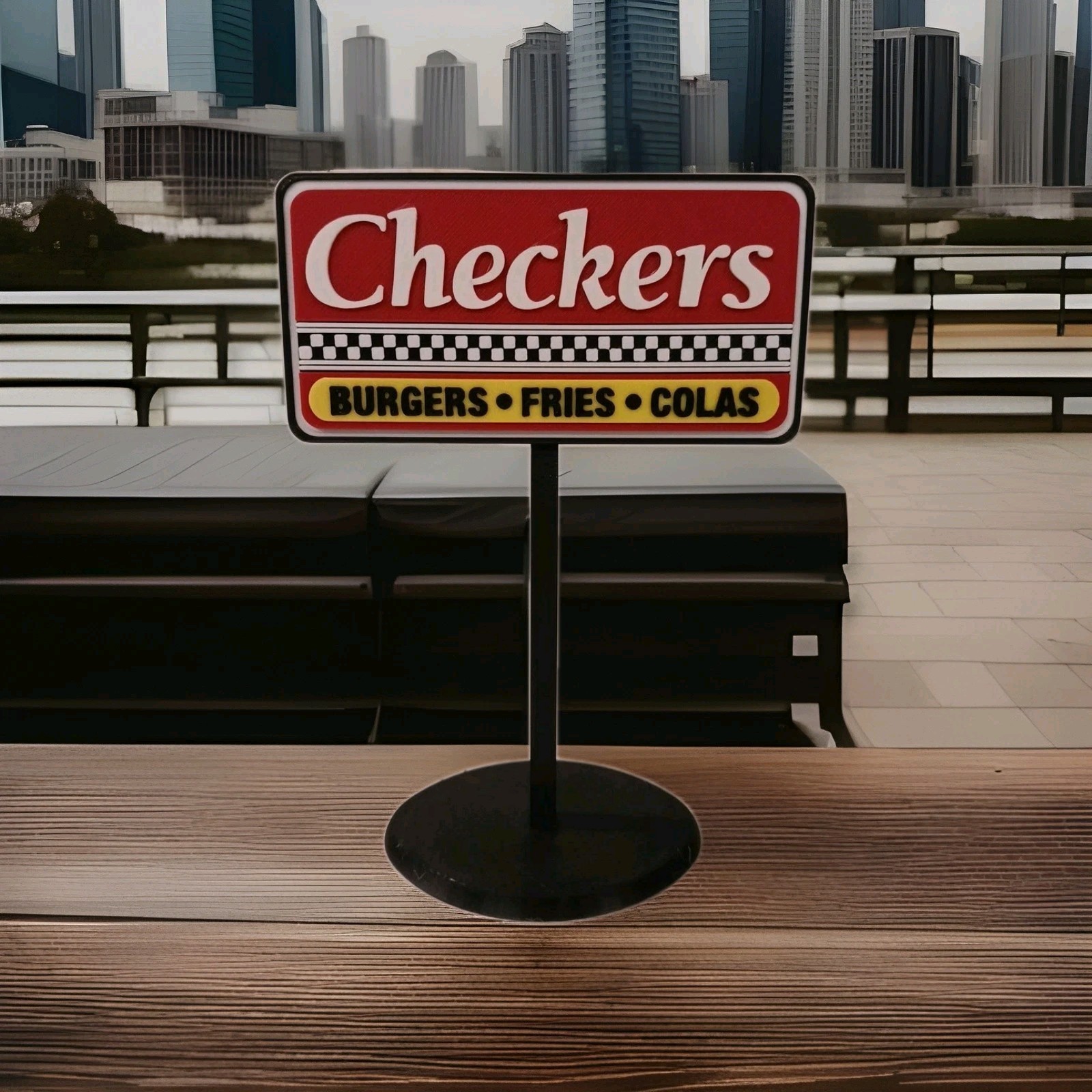 Checkers Burgers FAST FOOD Restaurant Sign 3d Printed Miniature 6″