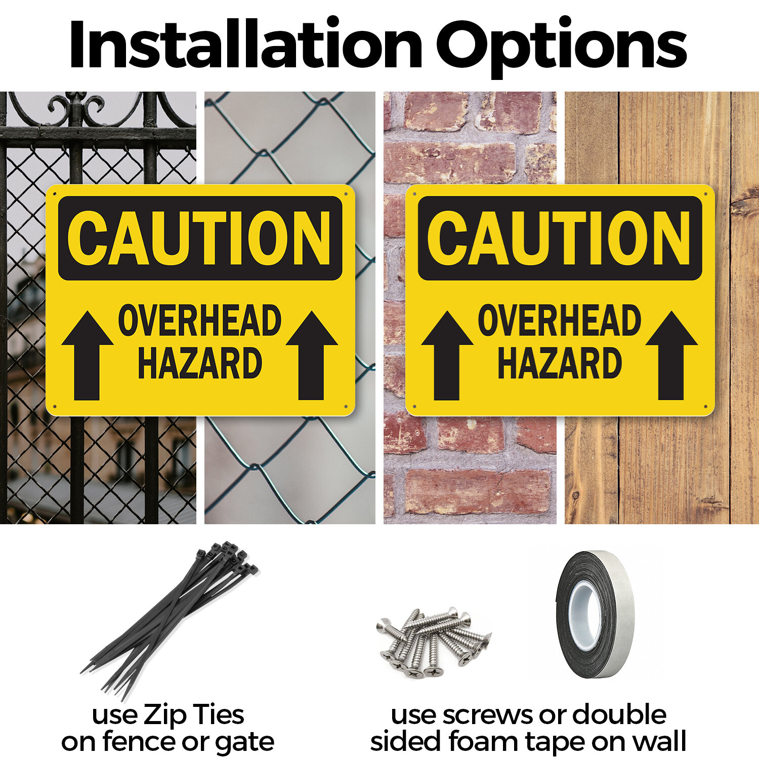 (2 Pack) Overhead Hazard With Arrow OSHA Caution Sign Decal Metal Plastic