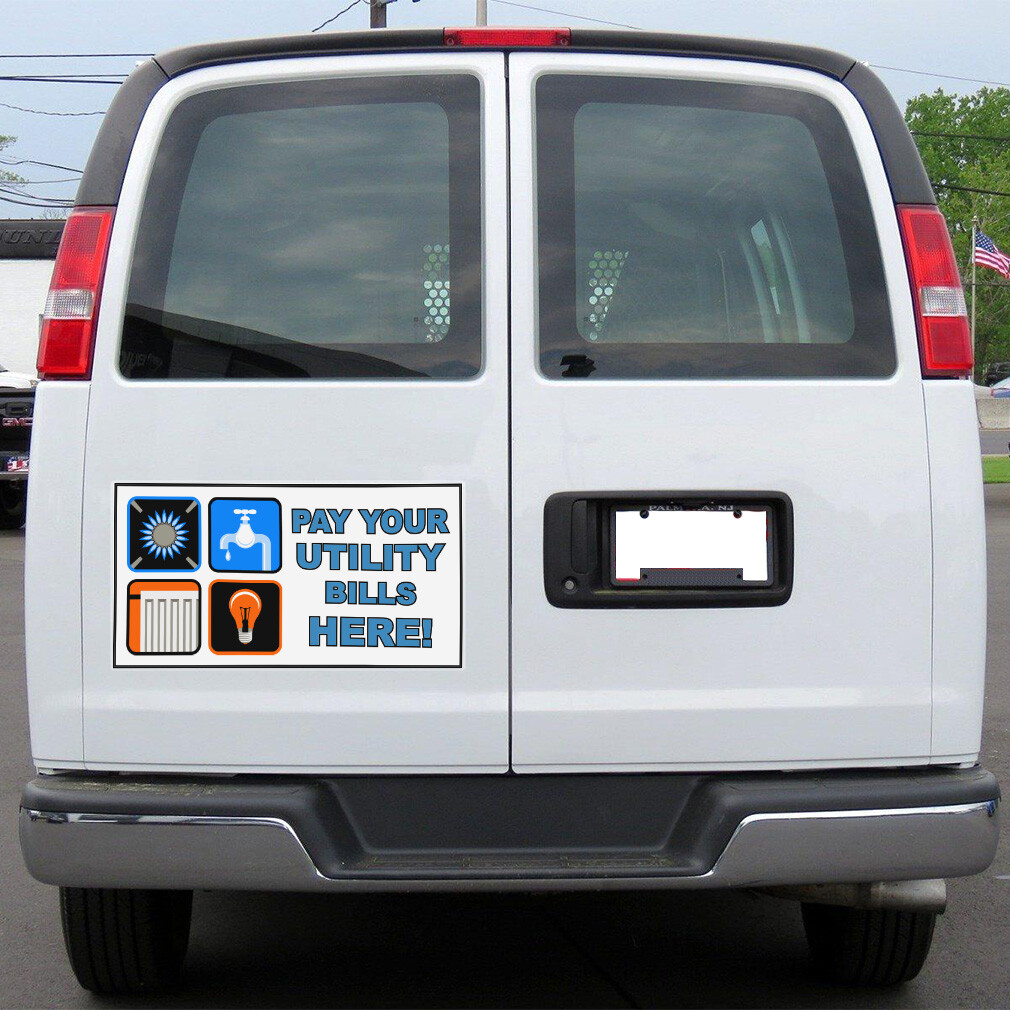 Car Magnet Set of 2 Pay Your Utility Bills Here Car Advertising Industrial Sign