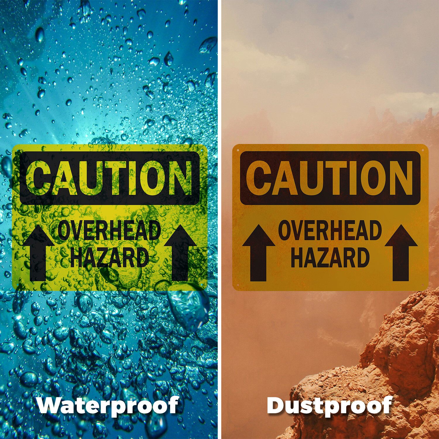 (2 Pack) Overhead Hazard With Arrow OSHA Caution Sign Decal Metal Plastic
