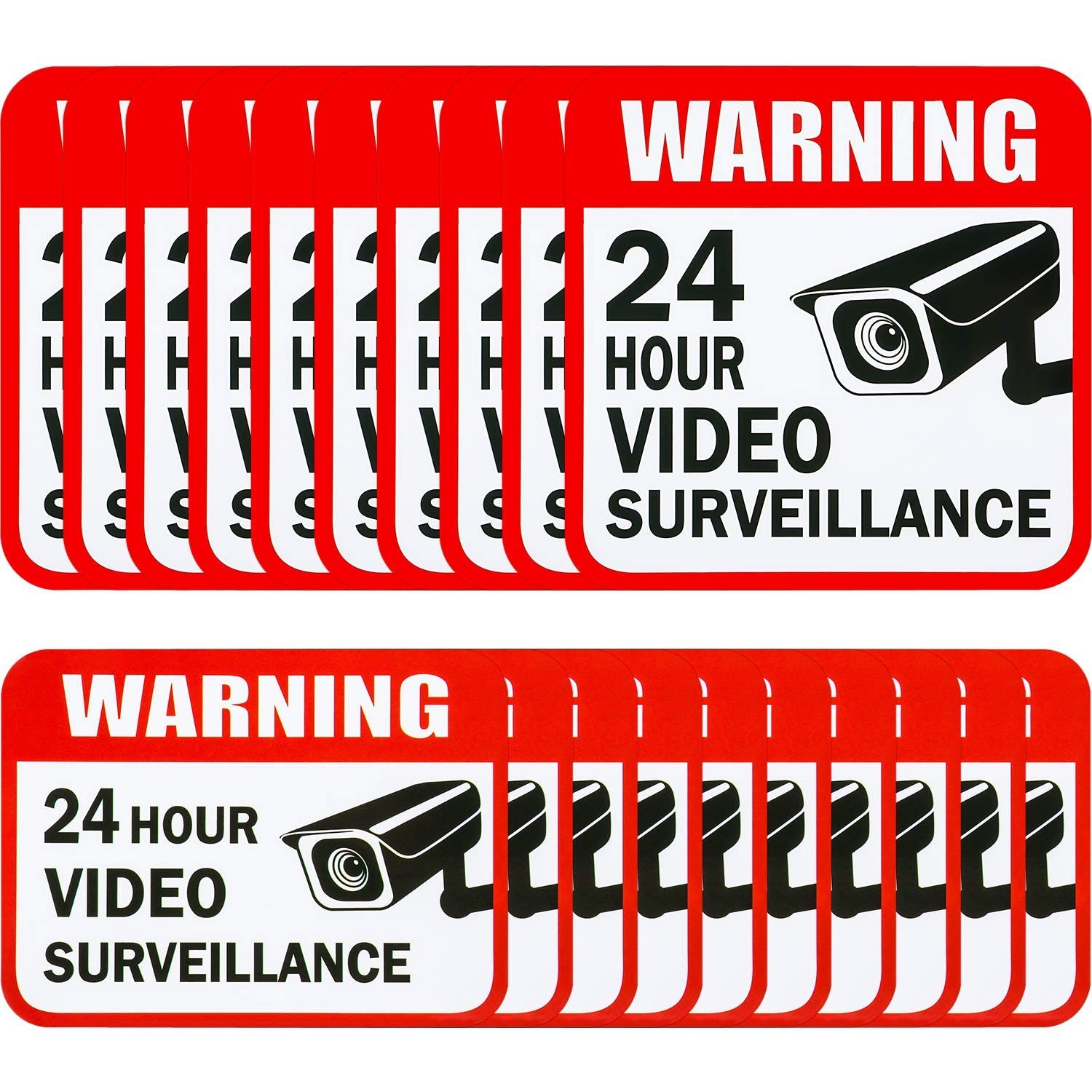 Video Surveillance Sign 10 Pack CCTV 24 Hour Warning Sticker Door Window Yard