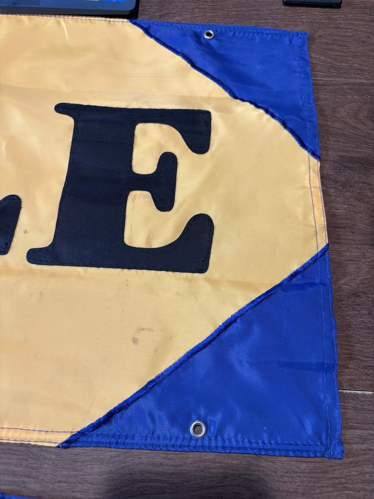 SALE Two Sided Grommets Sewn Letter Nylon Retail Banner Yellow Blue & Black (2)