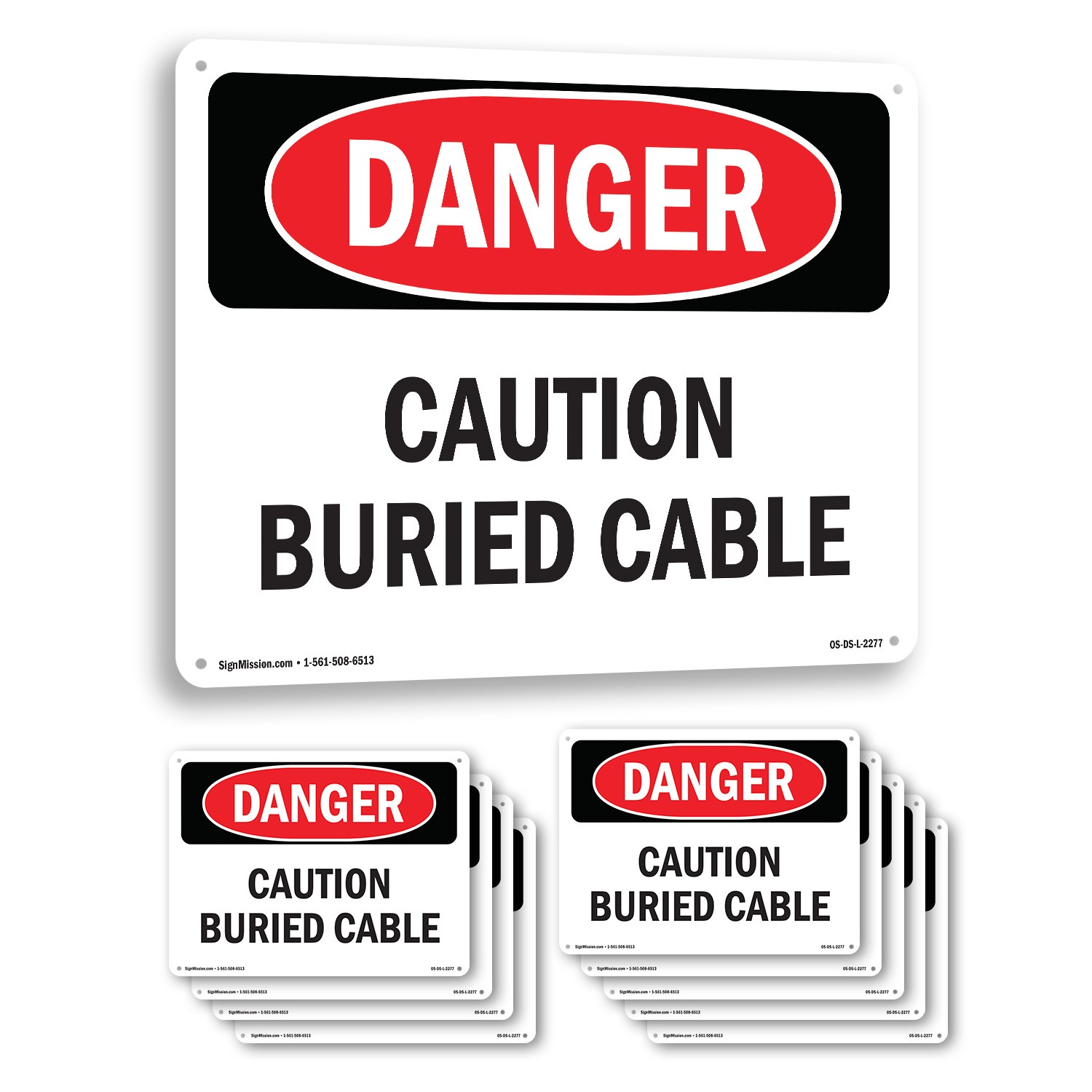Caution Buried Cable OSHA Danger Sign Metal, Plastic, Or Decal – 5 or 10 Pack