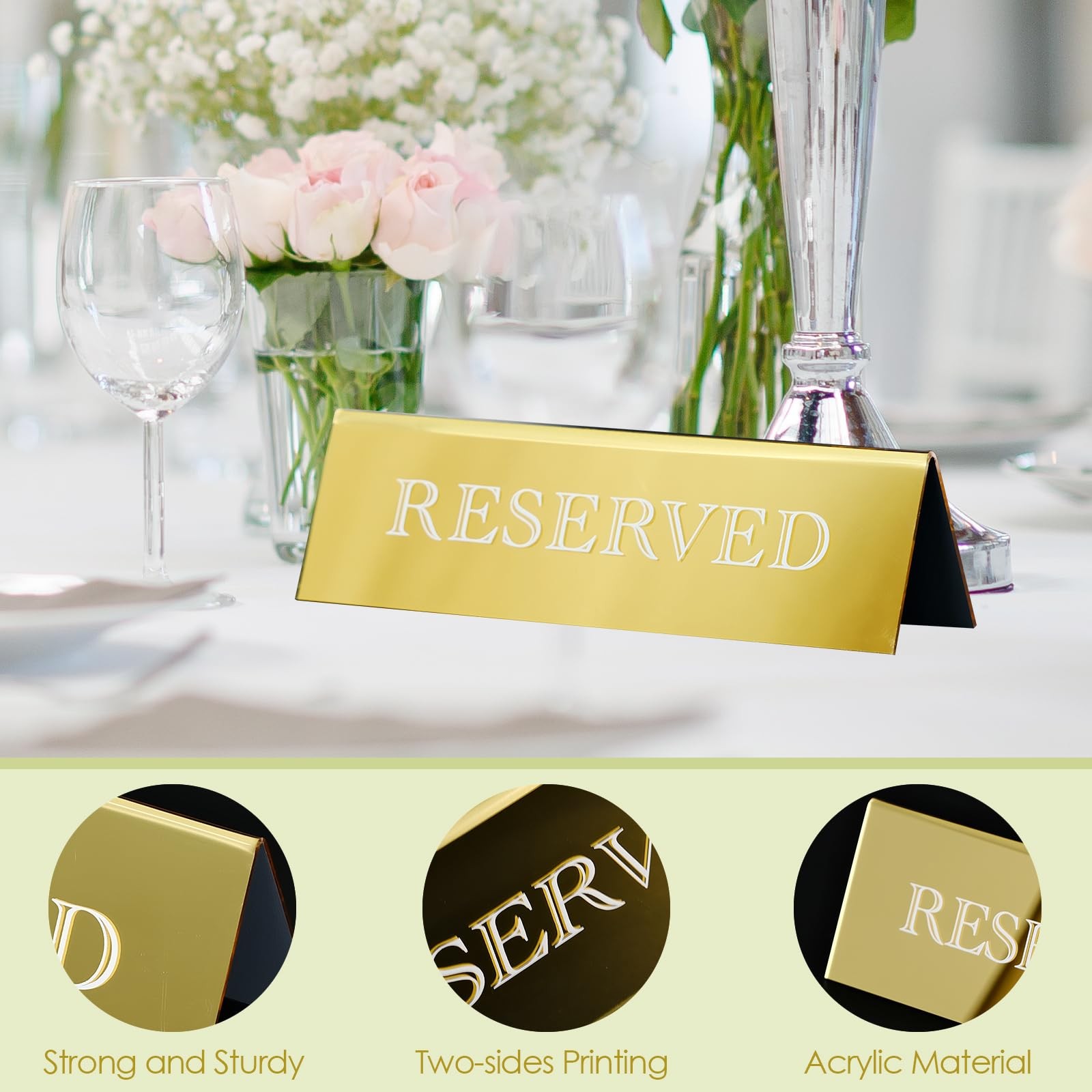 6 PCS Gold Mirror Acrylic Reserved Table Tent Signs 7.9×2.7 Inch Wedding Decor