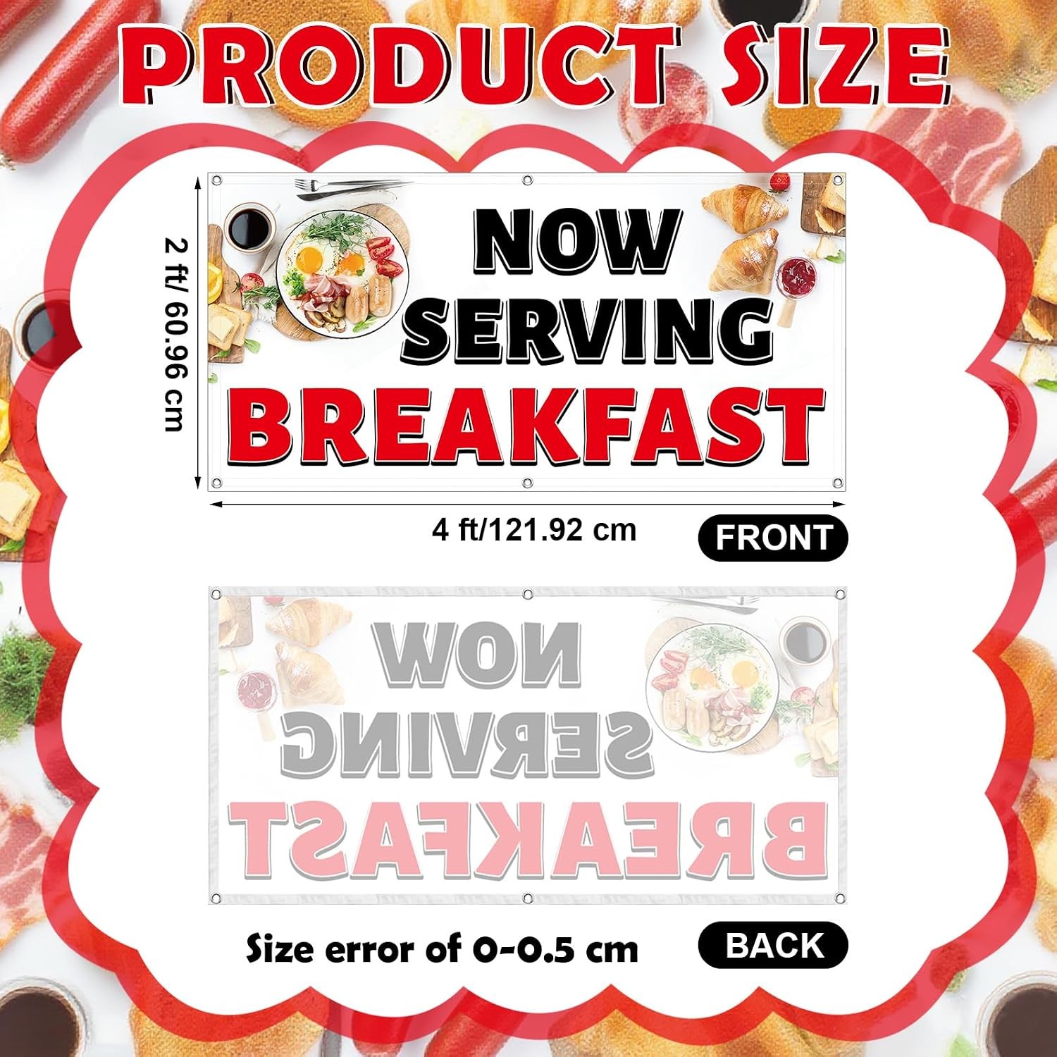 2×4 Feet Polyester Fabric Breakfast Banner Sign with Grommets Decorative Party