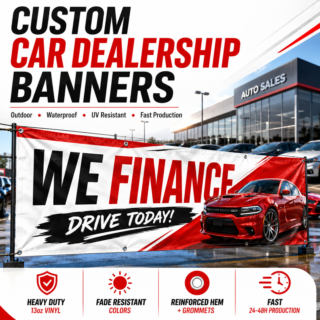 Custom Car Dealership Banner Vinyl Waterproof 13oz Heavy Duty Fast Ship