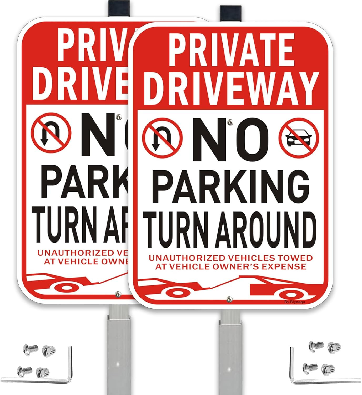 2Pack Private Driveway No Turn around Sign, 14” X10” No Parking Signs with 36” A