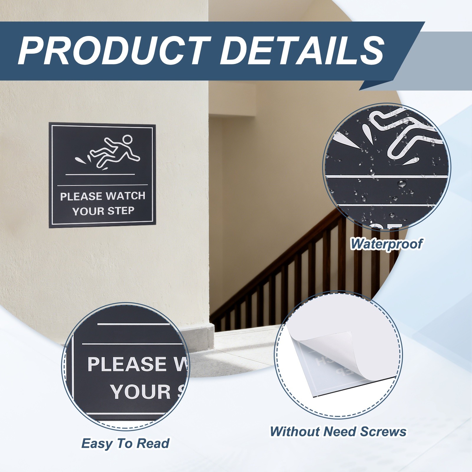 4″ x 4″ Please Watch Your Step Sign, 1 Pcs Warning Sign, Black with White Text