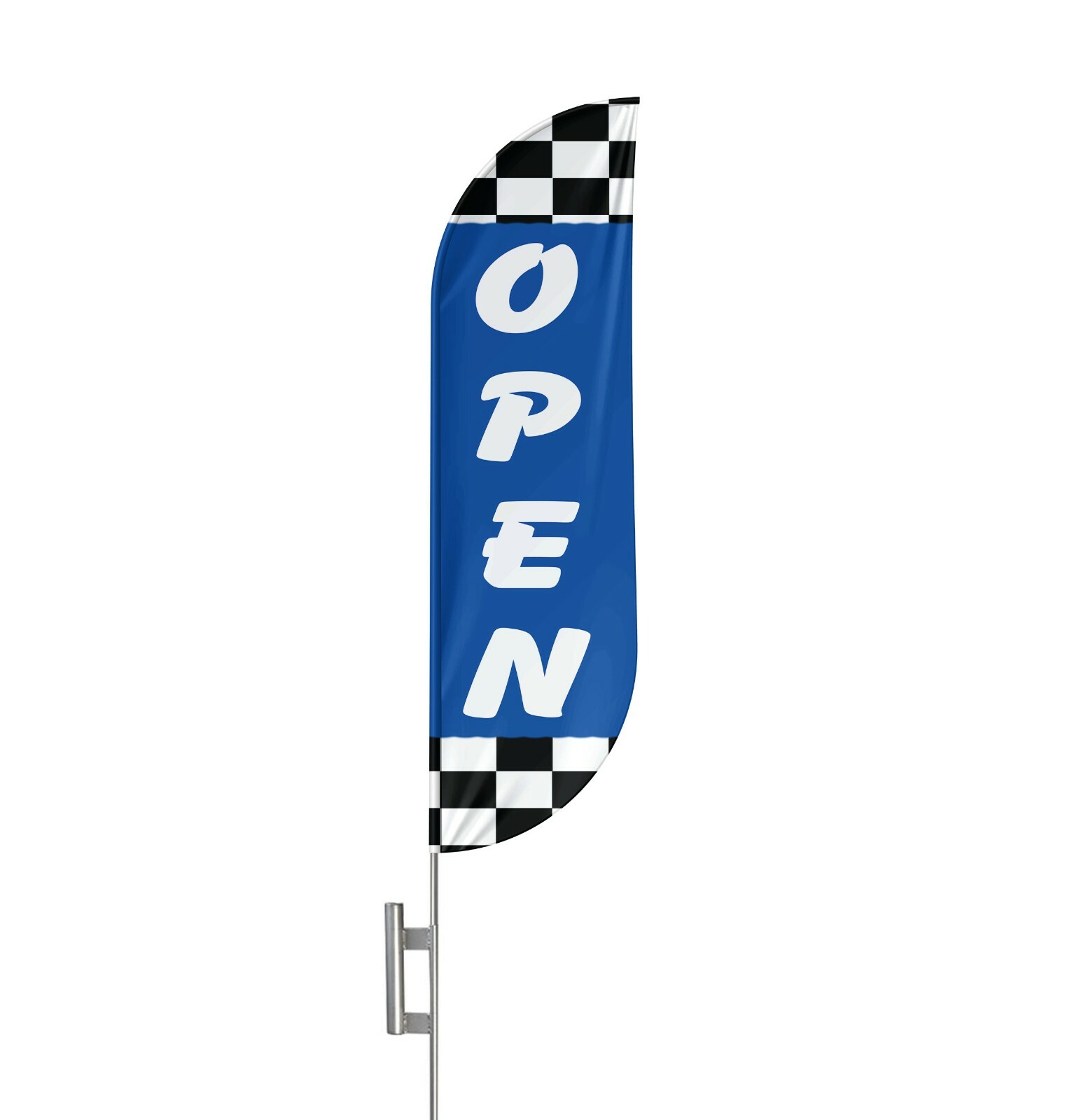 Open for Business Swooper Flag & Pole Kit Ground Spike, 15′ Open Feather Tall