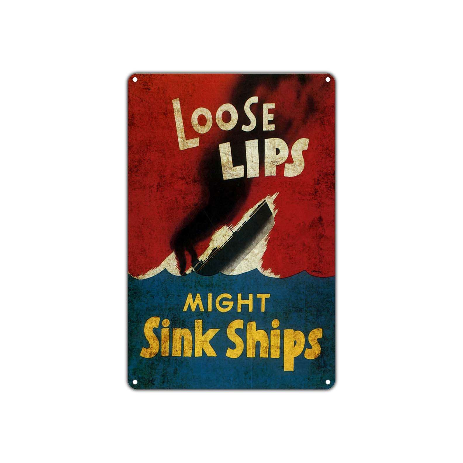 Loose Lips Might Sink Ships For Unguard Talk, Home Bar Funny Décor Vintage Sign