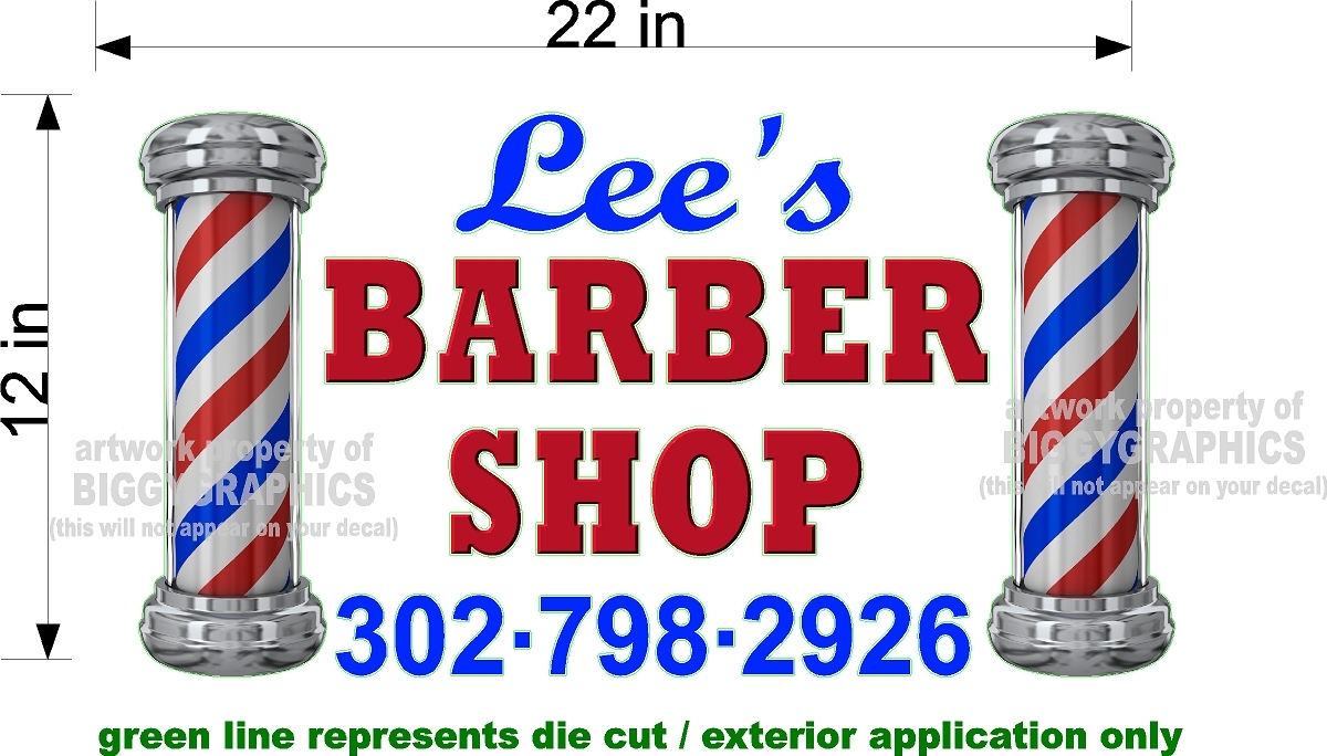 CUSTOM NEW GRAPHIC 12″ x 22″ VINYL DECAL / STICKER FOR BARBER SHOP WINDOW WALL