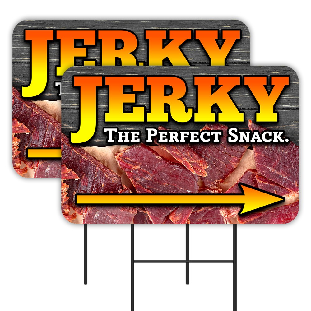 Jerky 2 Pack Double-Sided Yard Signs 16″ x 24″ with Metal Stakes (Made in Texas)