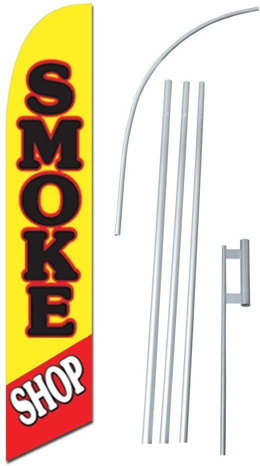 Smoke Shop 12-foot SUPER Swooper Feather Flag With Heavy-Duty 15-foot Pole…