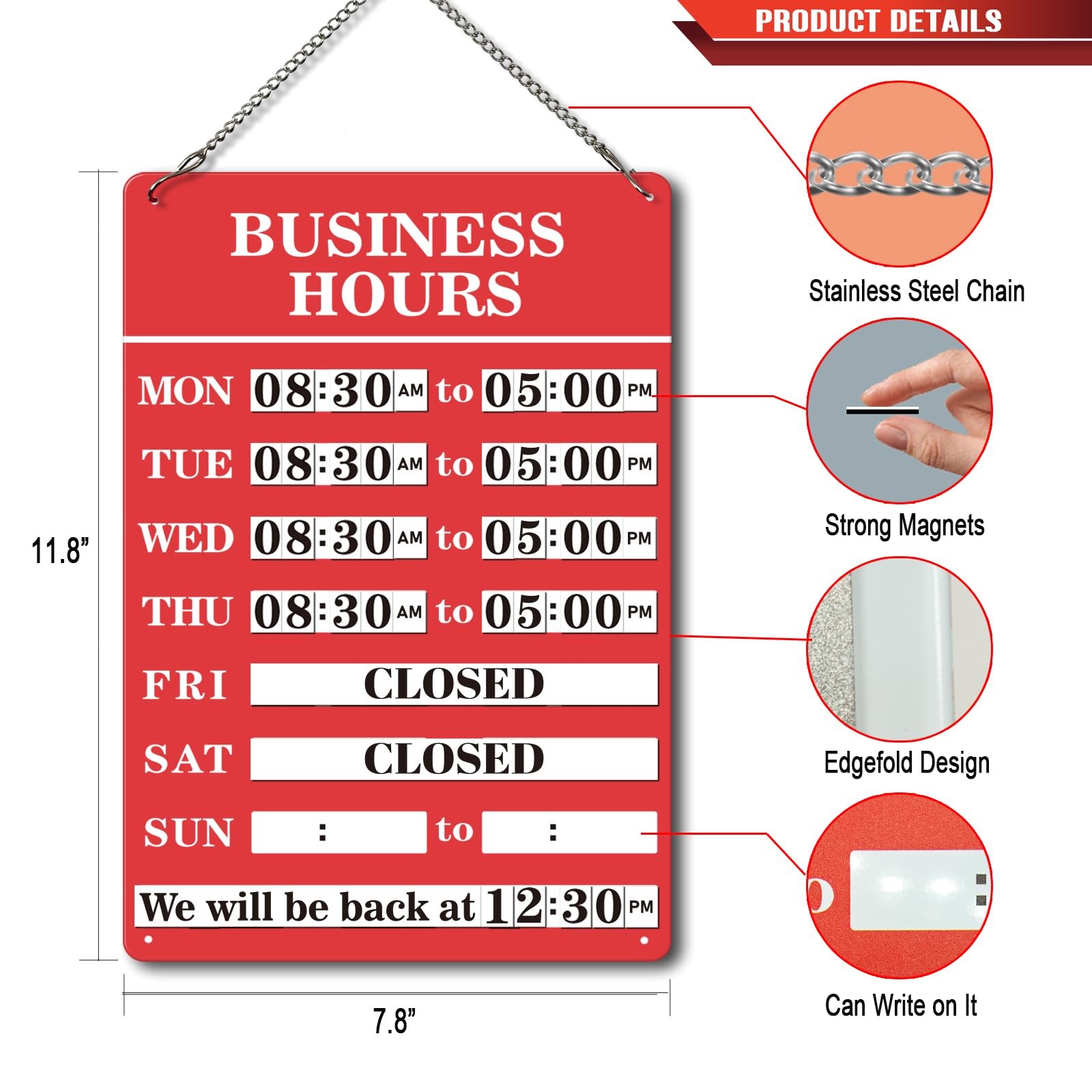 Magnetic Changeable Business Hours Sign, Metal Hours of Operation Signs for Busi