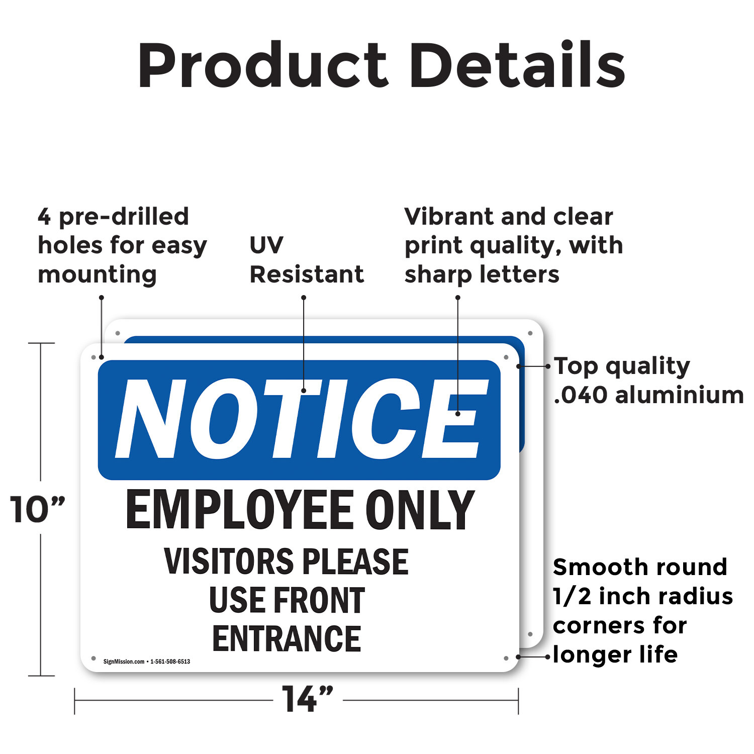 (2 Pack) Employees Only Visitors Please Use Front Entrance OSHA Notice Sign