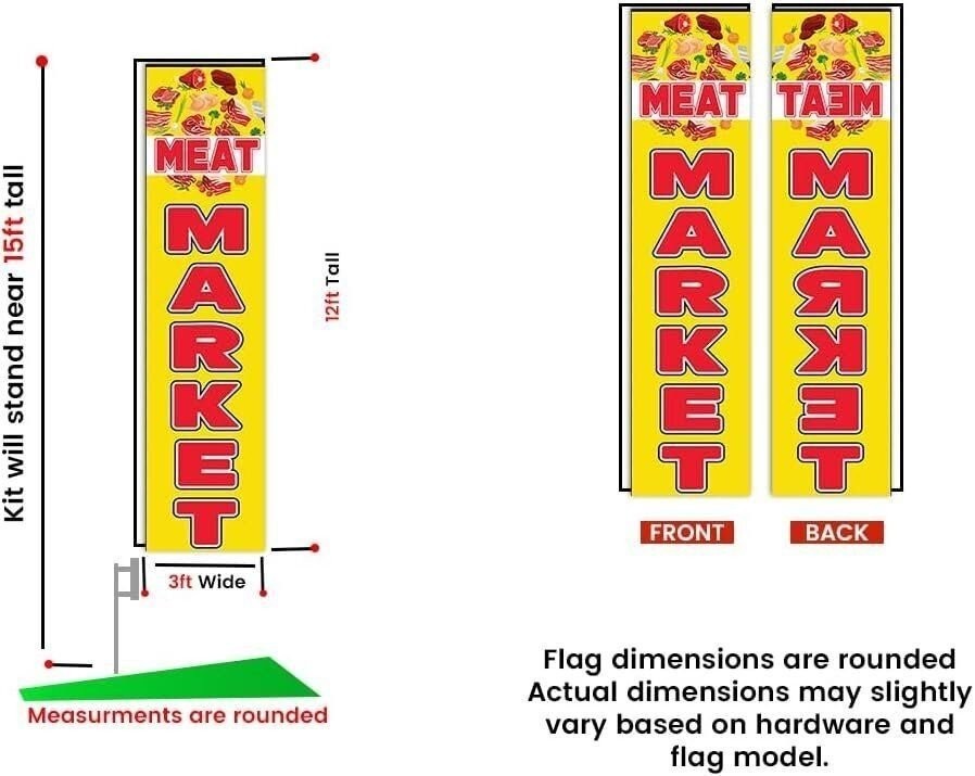 Meat Market Advertising Rectangle Feather Banner Swooper Flag Sign with Flag…