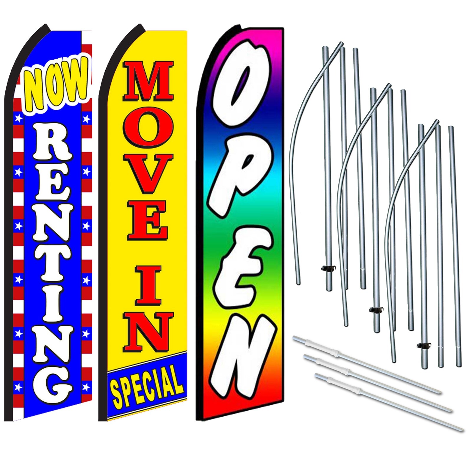 Now Renting, Move in Special, Open 3 Pack of Swooper Feather Flag Kits
