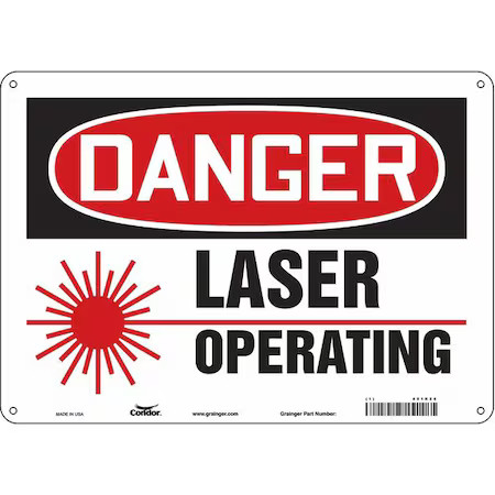 Condor 451R26 Laser Warning Sign, 10 In H, 14 In W, Polyethylene, Horizontal