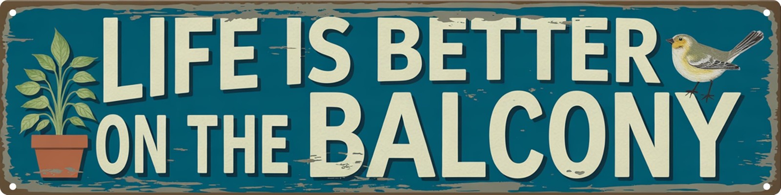 Life Better on Balcony Metal Sign 4x16in Urban Plaque for Patio Apartment Wal…