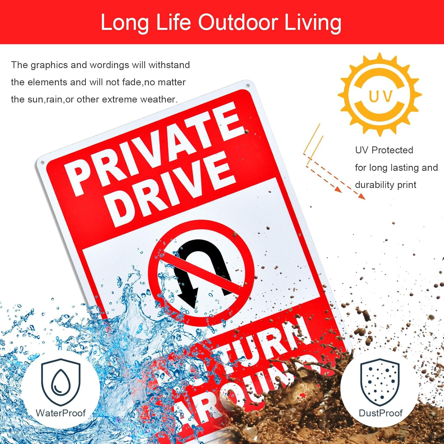 Private Drive Sign, No Turn around Sign, Driveway Signs No Turnaround, 2 Pack 14