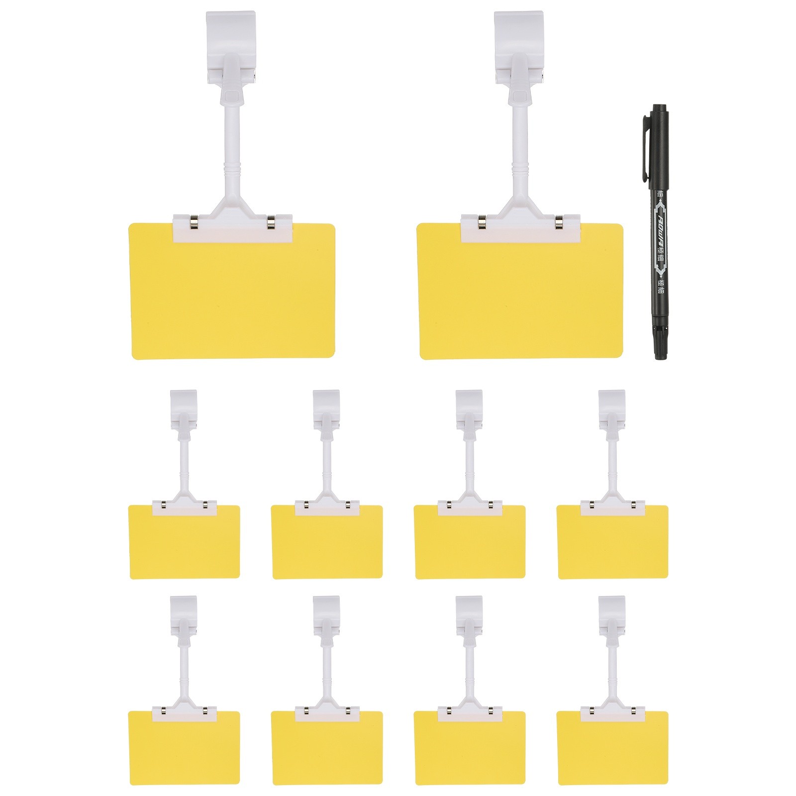 10 Pcs Sign Holders with Yellow A6 Plastic Cards & Erasable Marker, White