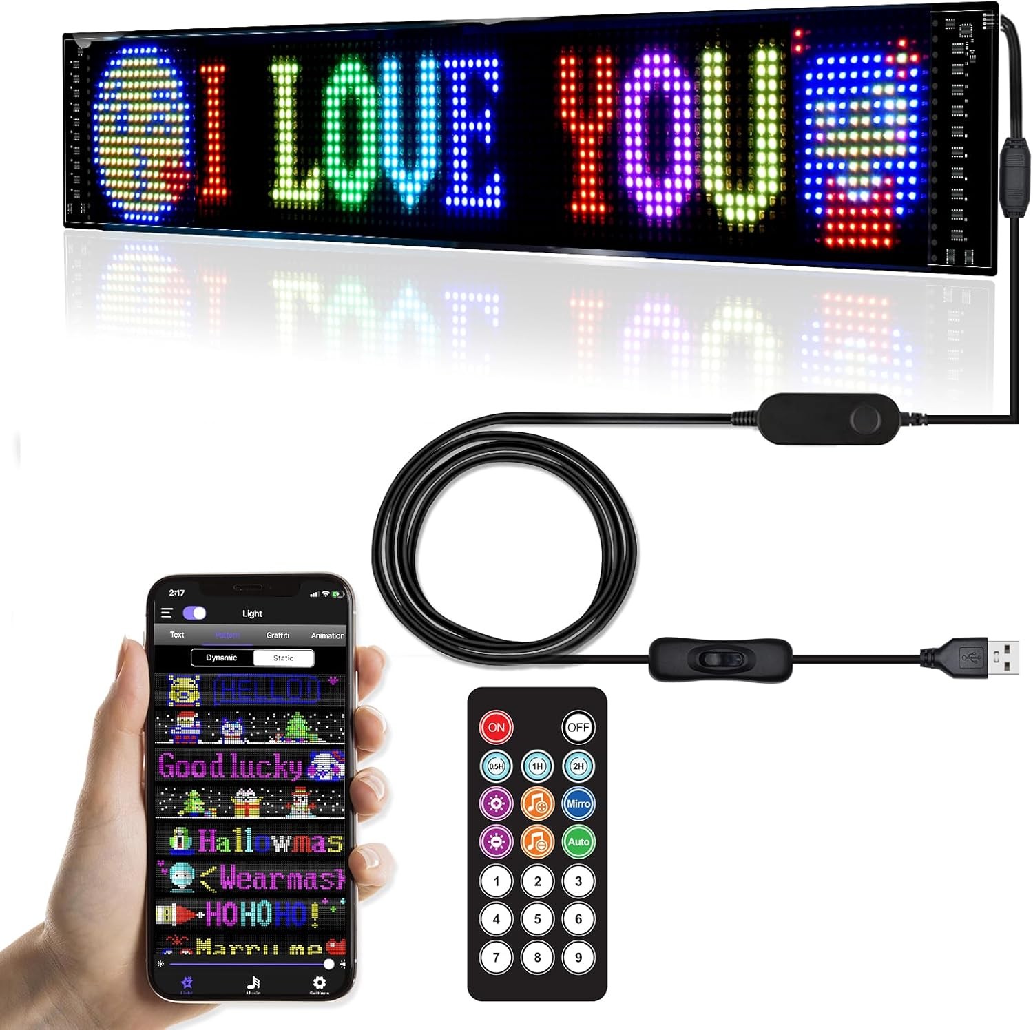 Programmable LED Signs Flexible Scrolling LED Display Bluetooth APP Control…..