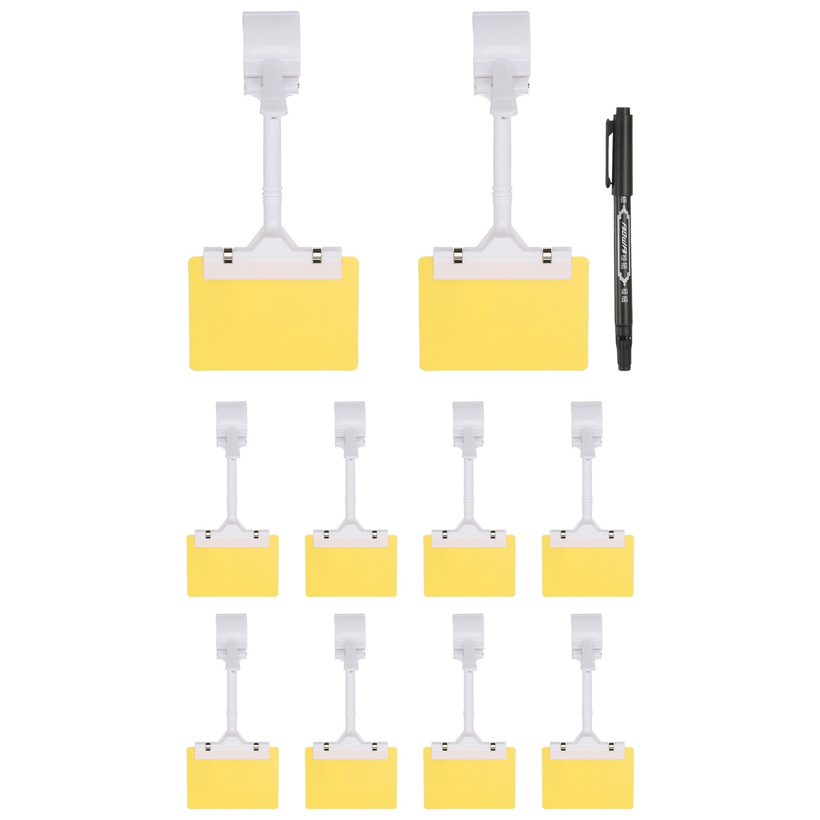 10 Pcs Sign Holders with Yellow A7 Plastic Cards & Erasable Marker, White