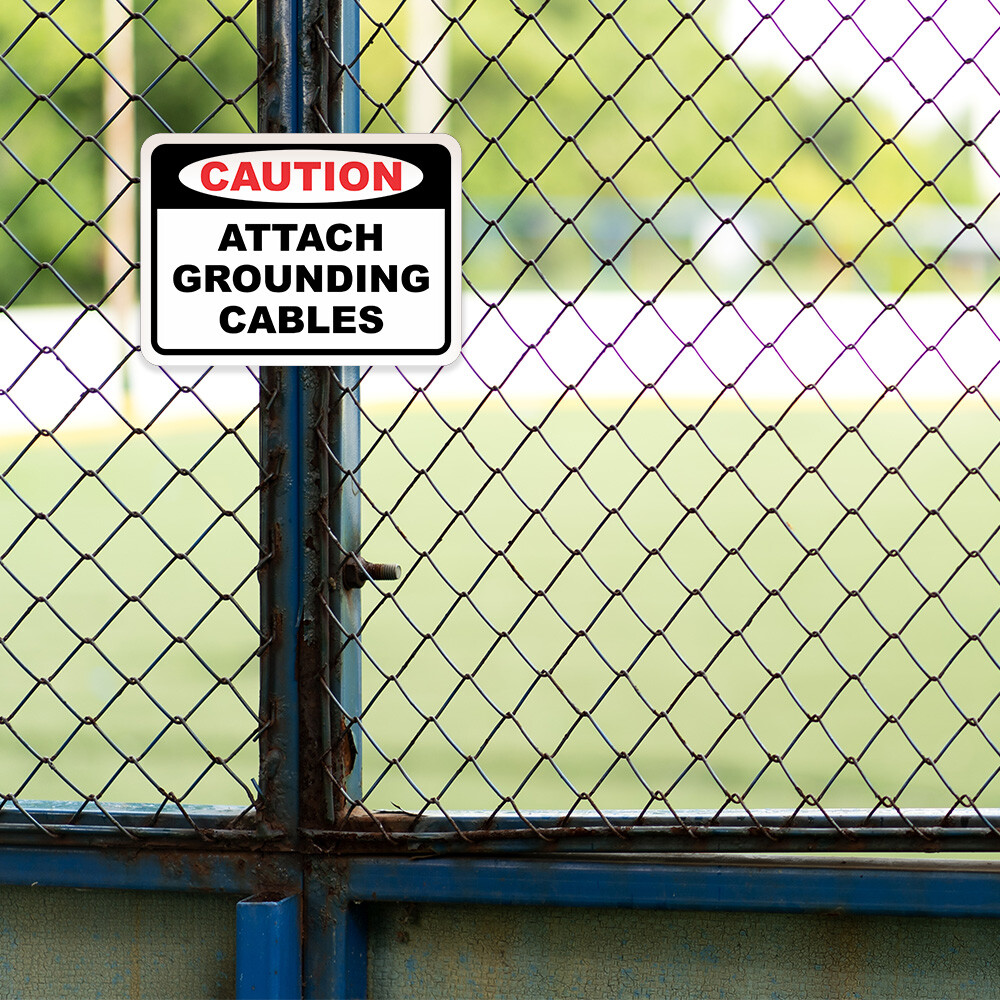 Classic Framed Plus Caution Attach Grounding Cables Door or Wall Sign