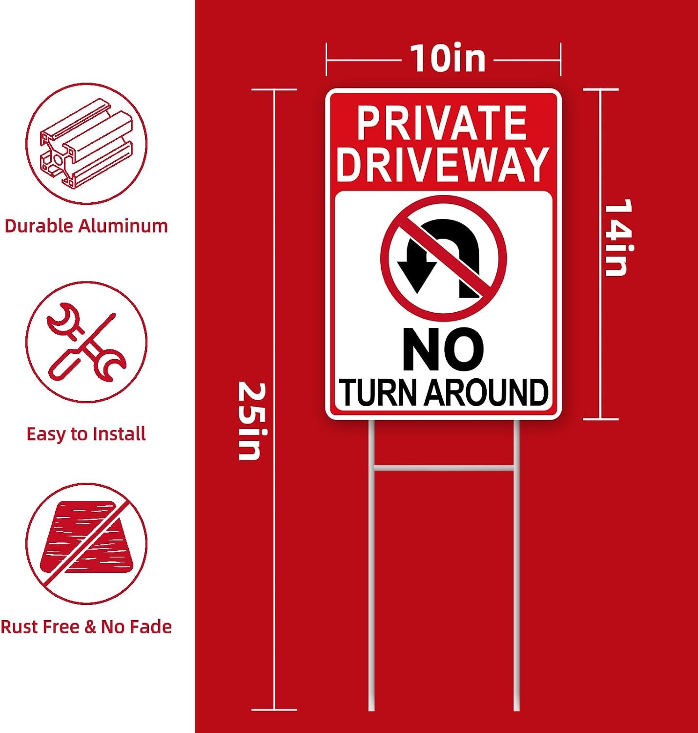 No Turn Around Driveway Sign, 2 Pack Private Driveway Signs 14″x10″ Double-Sided