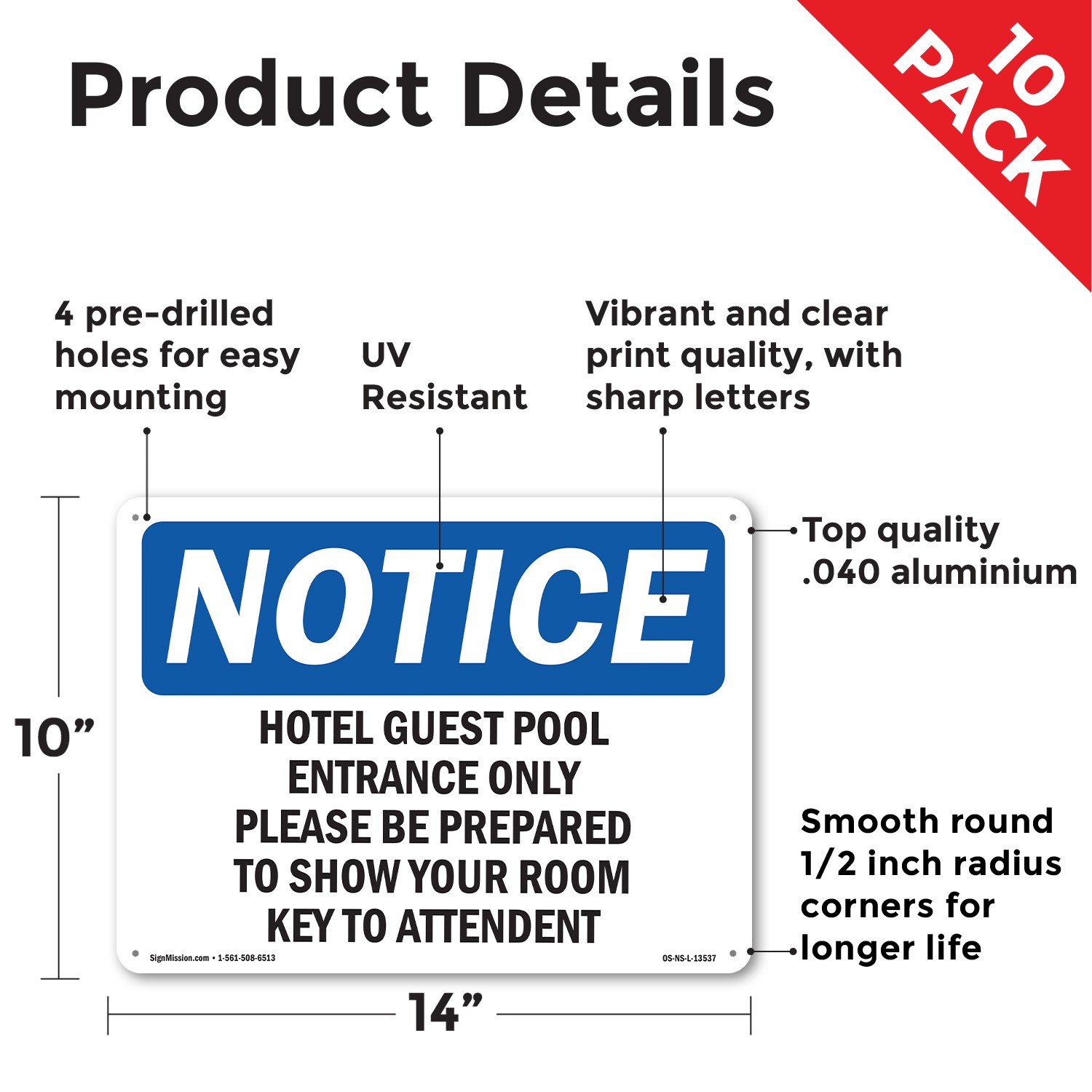 Hotel Guest Pool Entrance Only Please Be OSHA Notice Sign, Decal 5 or 10 Pack