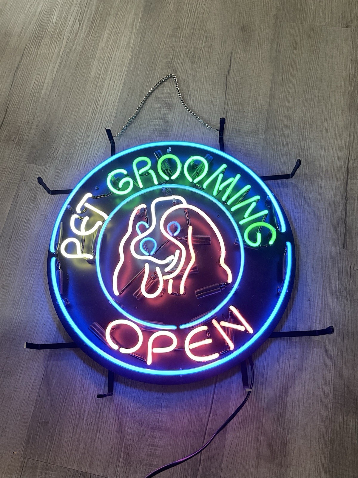PET GROOMING OPEN” w/LOGO 26×26 INCH LED FLEX WINDOW/WALL INDOOR SIGN 31148