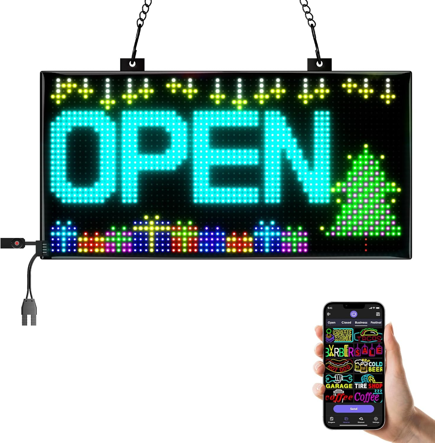 Smart Programmable LED Open Sign with Bluetooth Control for Shops & Cafes