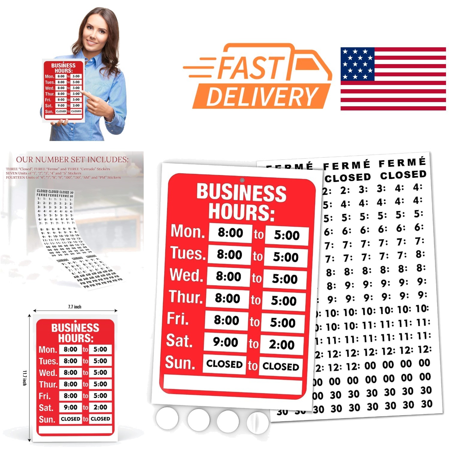 Hours of Operation Sign 11.7 x 7.7 Inch Red and White Ideal for Retail Offices