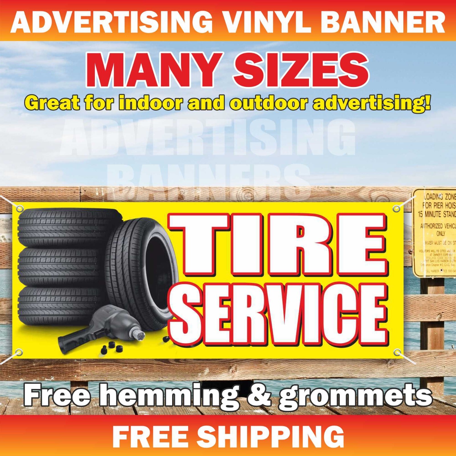TIRE SERVICE Advertising Banner Vinyl Sign new used Auto Repair Mechanic Wheel