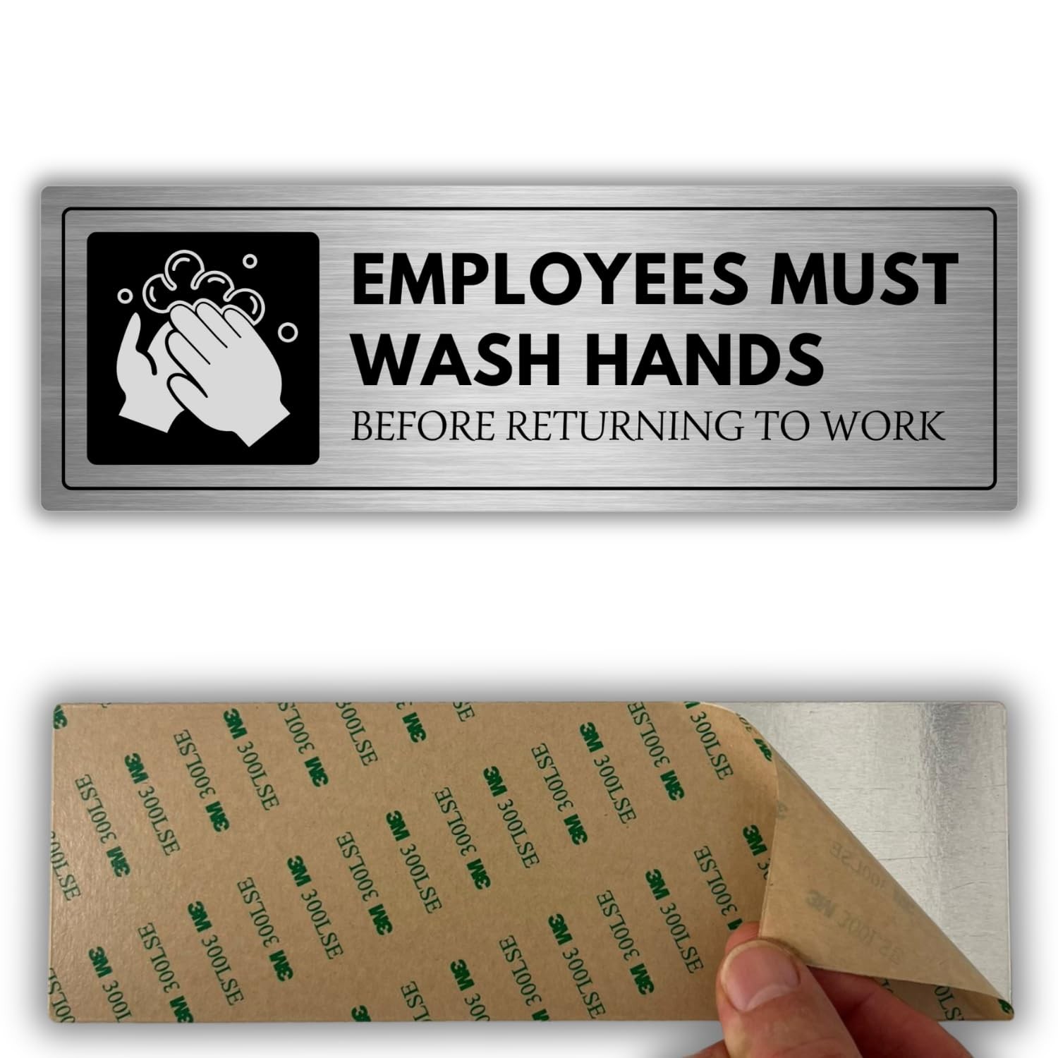 Employees Must Wash Hands Sign – 3 x 9 Inch – Aluminum – Strong Self-Adhesive…