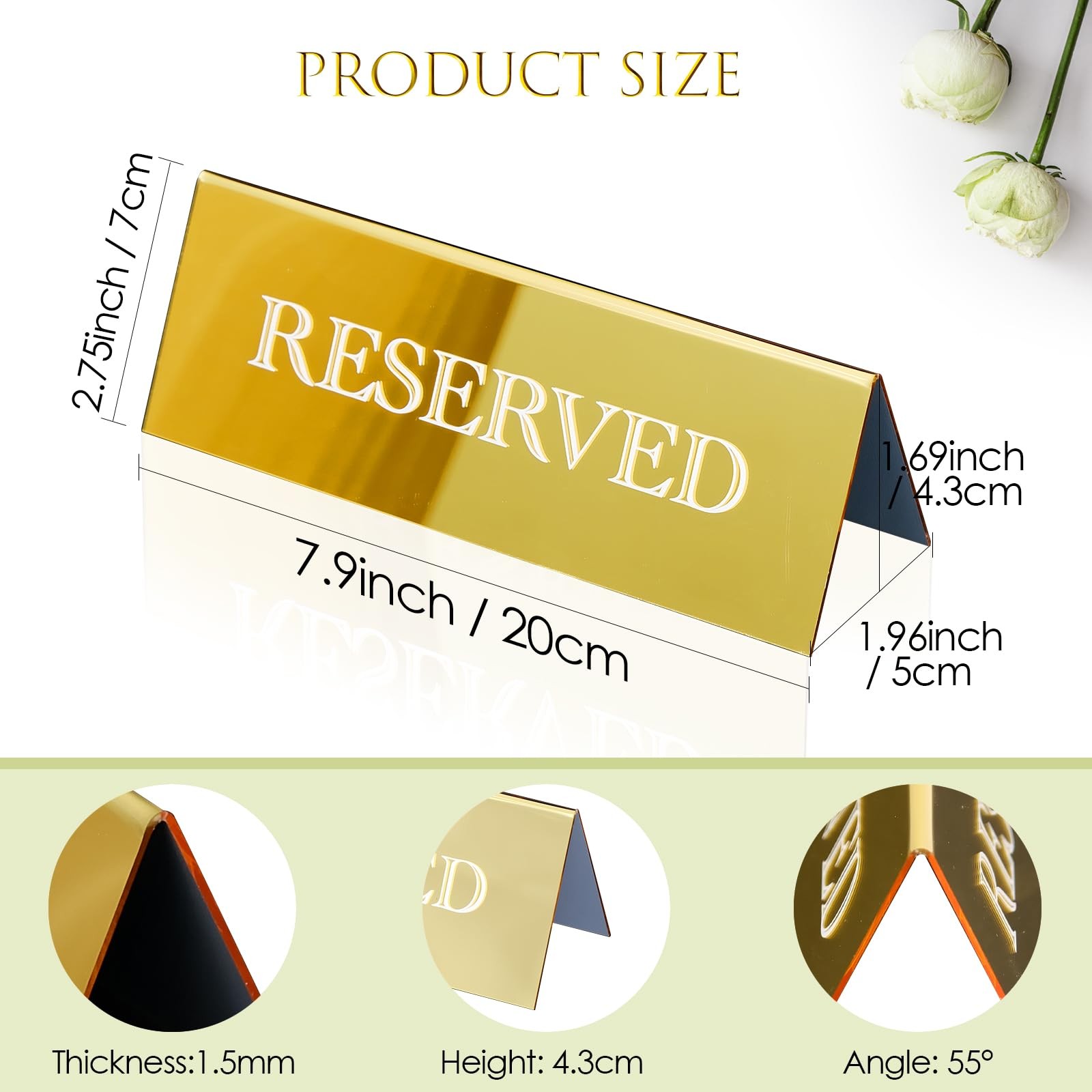 6 PCS Gold Mirror Acrylic Reserved Table Tent Signs 7.9×2.7 Inch Wedding Decor
