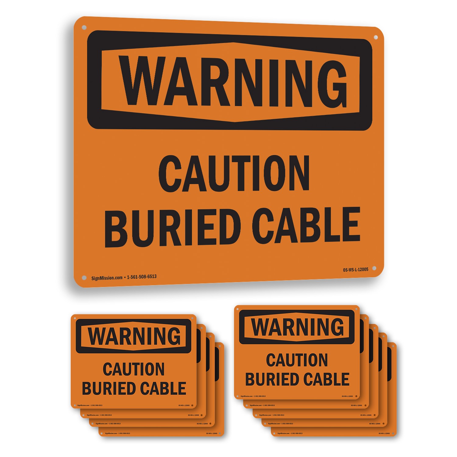 Caution Buried Cable OSHA WARNING Sign Metal, Plastic, Or Decal – 5 or 10 Pack