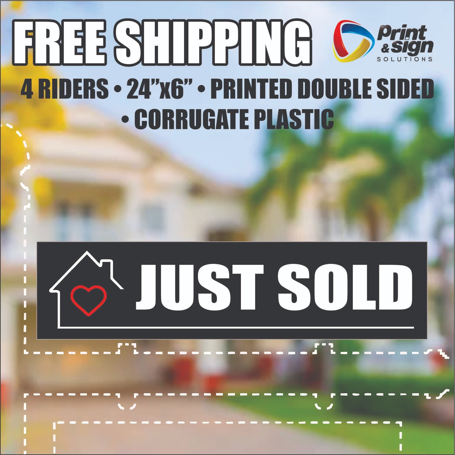 4PC JUST SOLD RIDER REAL ESTATE RIDER 6″x24″ SIGN 2 Sided HOMES PLASTIC REALTOR